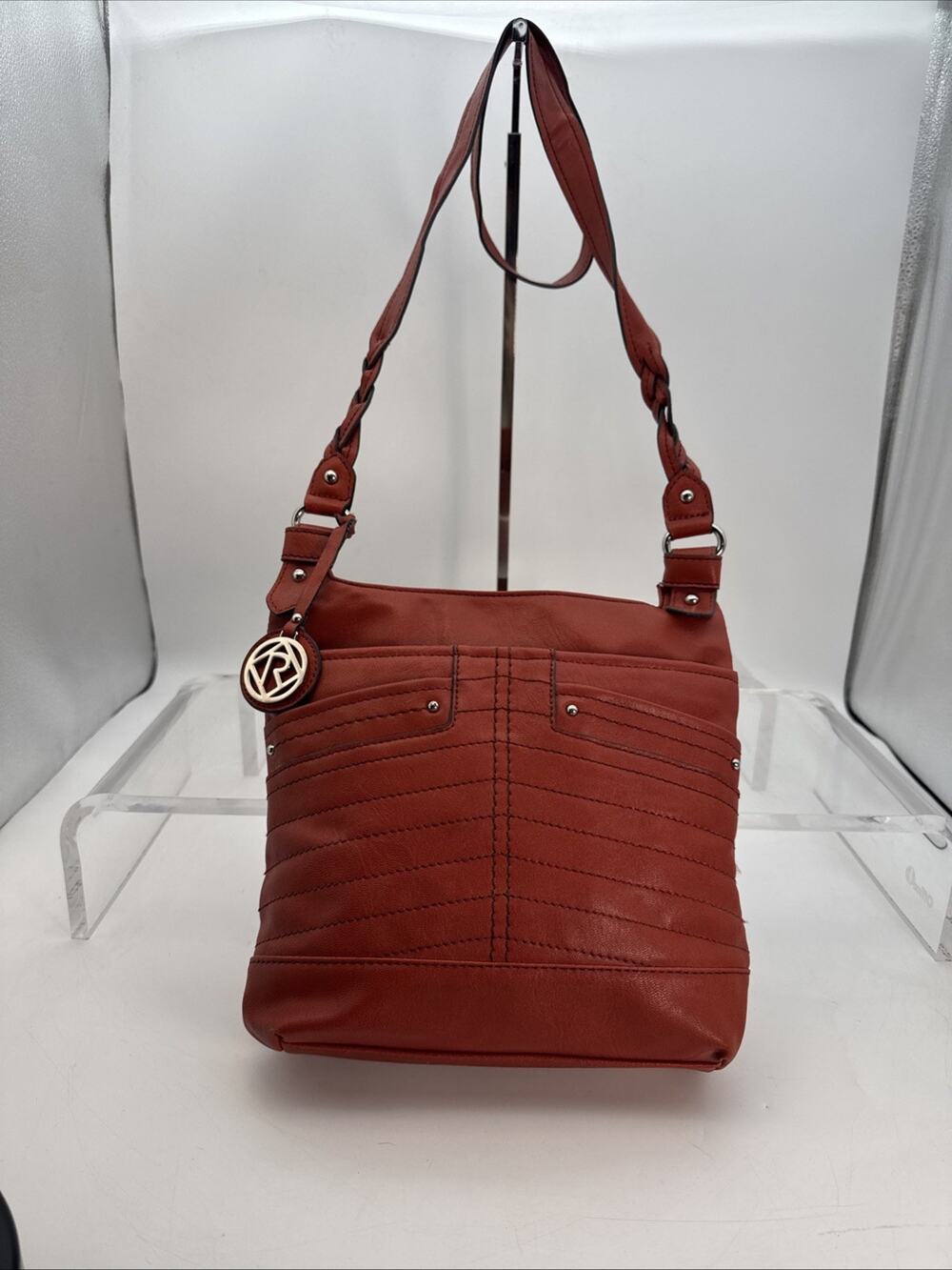 Vintage Relic Faux Vegan Leather Rust Orange Crossbody Purse W/ Fob